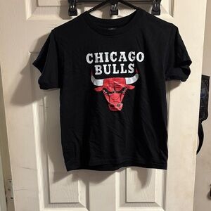 Gildan Black Tee with Red Chicago Bulls Logo and White Text